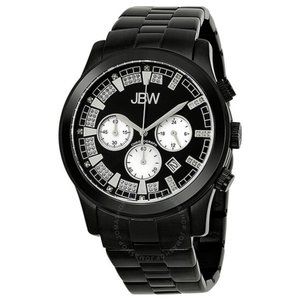 JBW Delano Black Chronograph Diamond Dial Black IP Steel Bracelet Mens Watch NEW